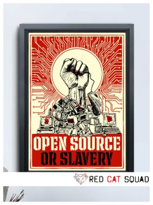 Home 4 Eco Fine Art Print – „OPEN SOURCE OR SLAVERY“ – Retro Art Poster auf Recycling-Papier (DIN A2)