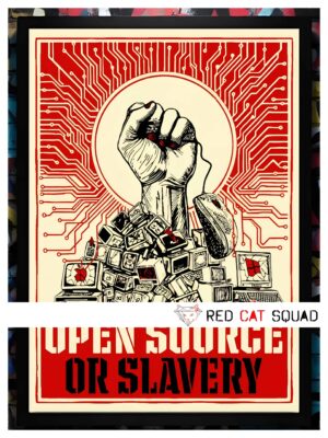 Home 11 Eco Fine Art Print – „OPEN SOURCE OR SLAVERY“ – Retro Art Poster auf Recycling-Papier (DIN A2)